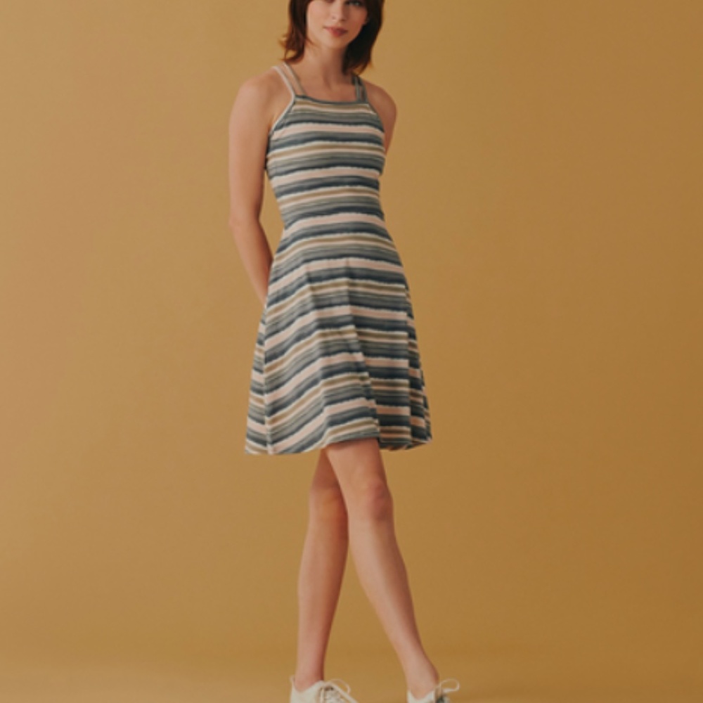 Pact Organic Swell Stripe Fit & Flare Strappy Dress.  Retail $49 Size Small - Picture 6 of 9
